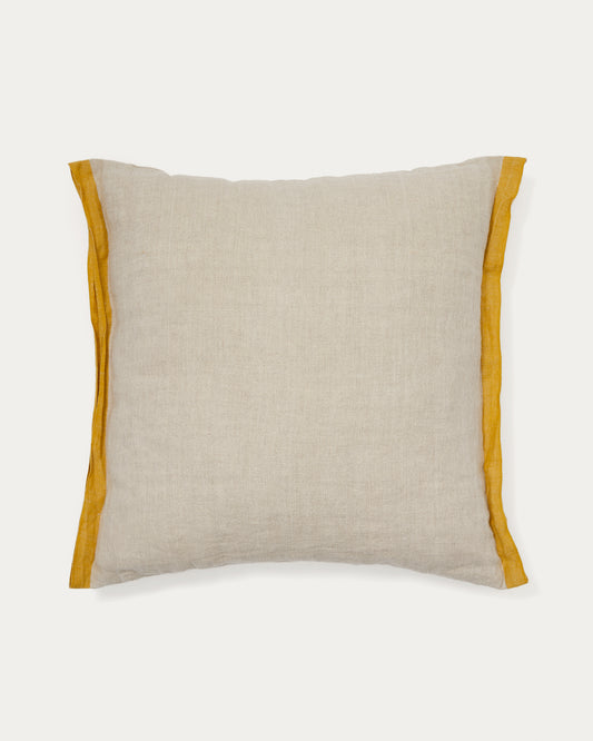 Housse de coussin Suerta 100 % lin beige et moutarde 50 x 50 cm