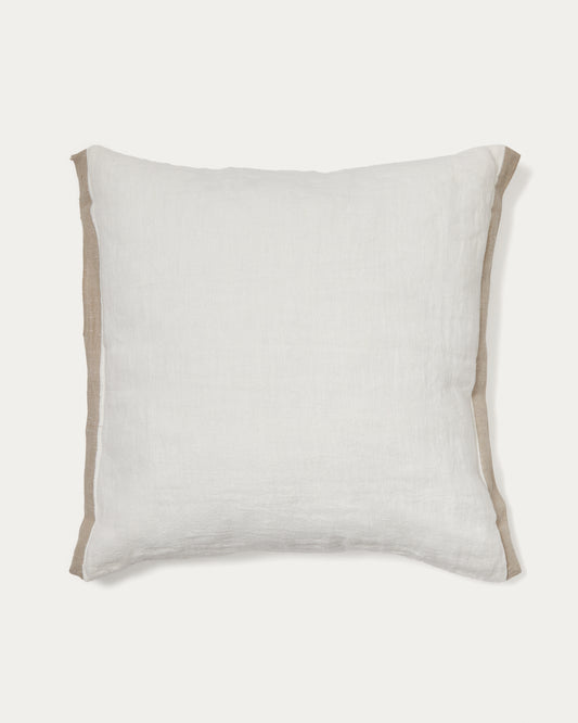 Housse de coussin Suerta 100 % lin blanche et beige 50 x 50 cm