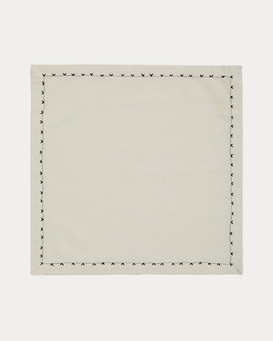 Ensemble Olim de 2 serviettes 100 % coton beige avec détail brodé noir