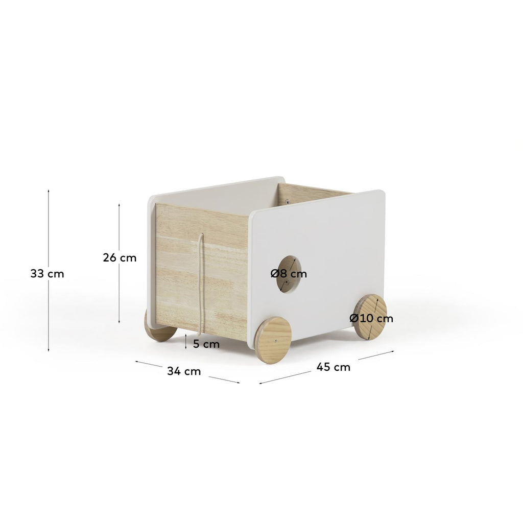 Chariot de rangement Bianina en pin naturel et MDF blanc