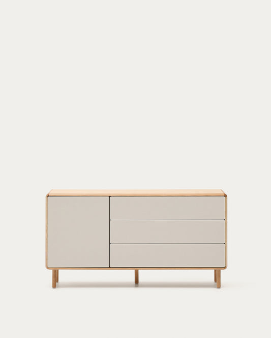 Buffet Anielle 1 porte et 3 tiroirs en bois et placage de frêne 150 x 78 cm