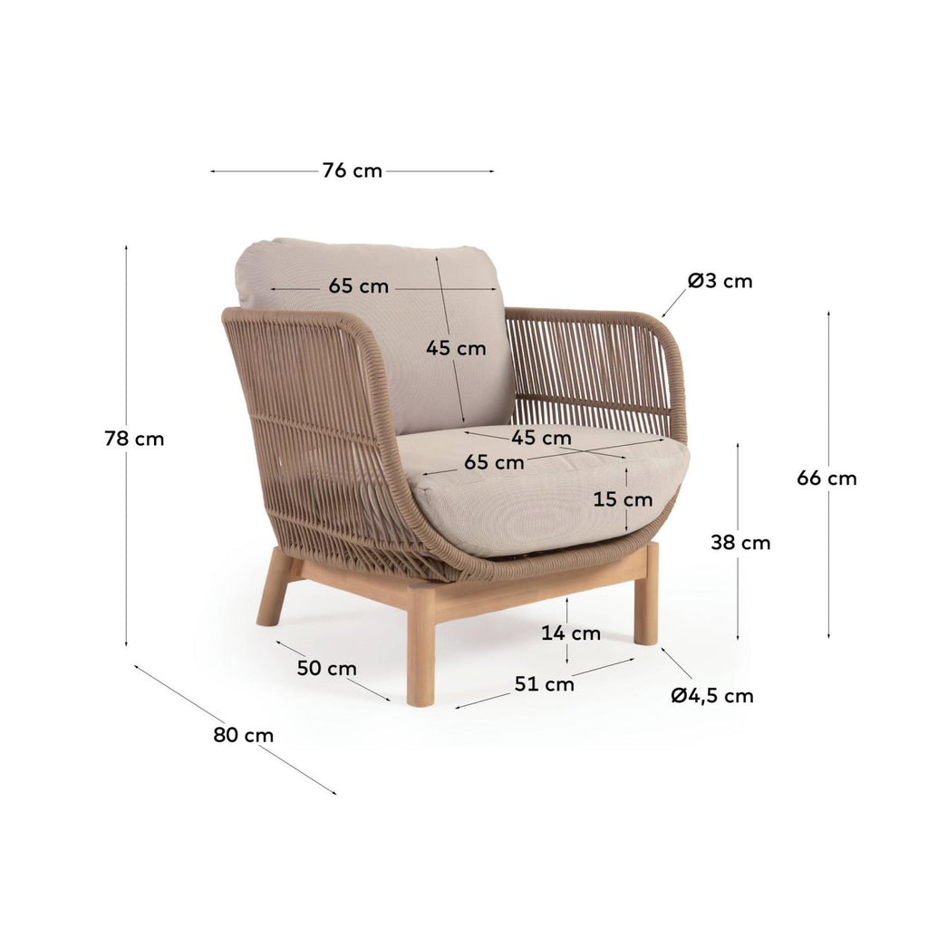 Fauteuil Catalina en corde beige et bois d'acacia FSC