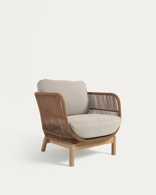 Fauteuil Catalina en corde beige et bois d'acacia FSC