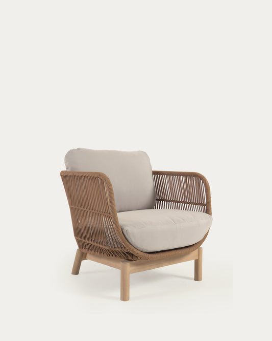 Fauteuil Catalina en corde beige et bois d'acacia FSC