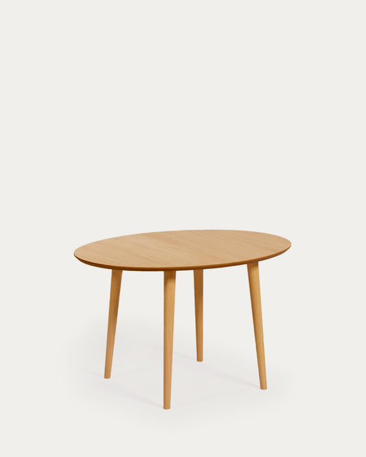 Table extensible Oqui ovale placage de chêne et pieds en bois Ø 120 (200) x 90 cm