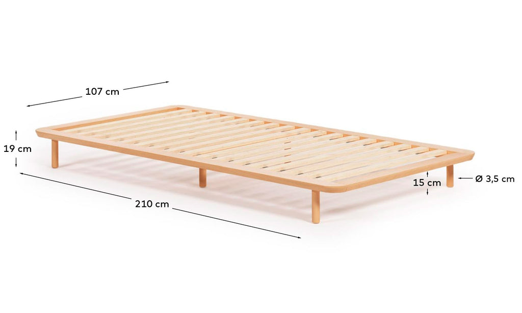 Lit Anielle en bois de frêne pour matelas de 90 x 200 cm