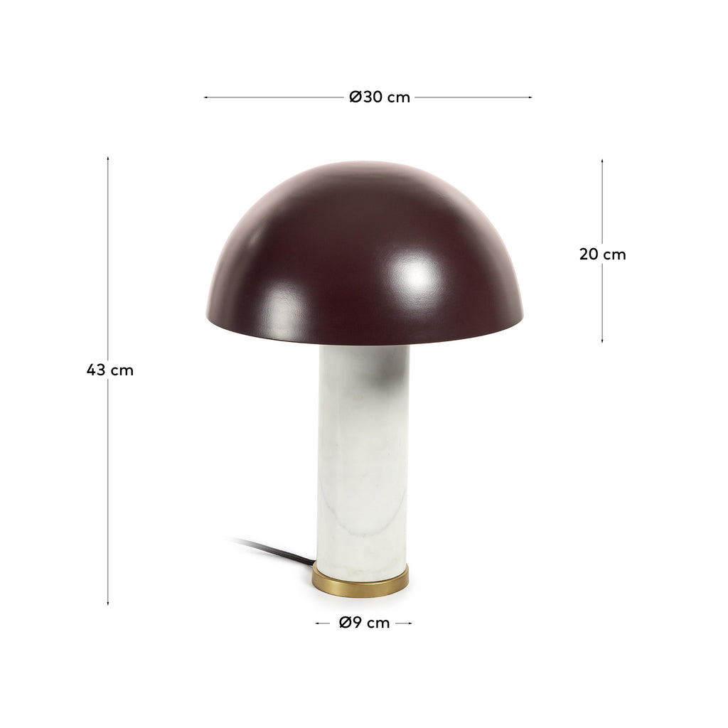 Lampe de table Zorione en marbre blanc et métal peint en marron