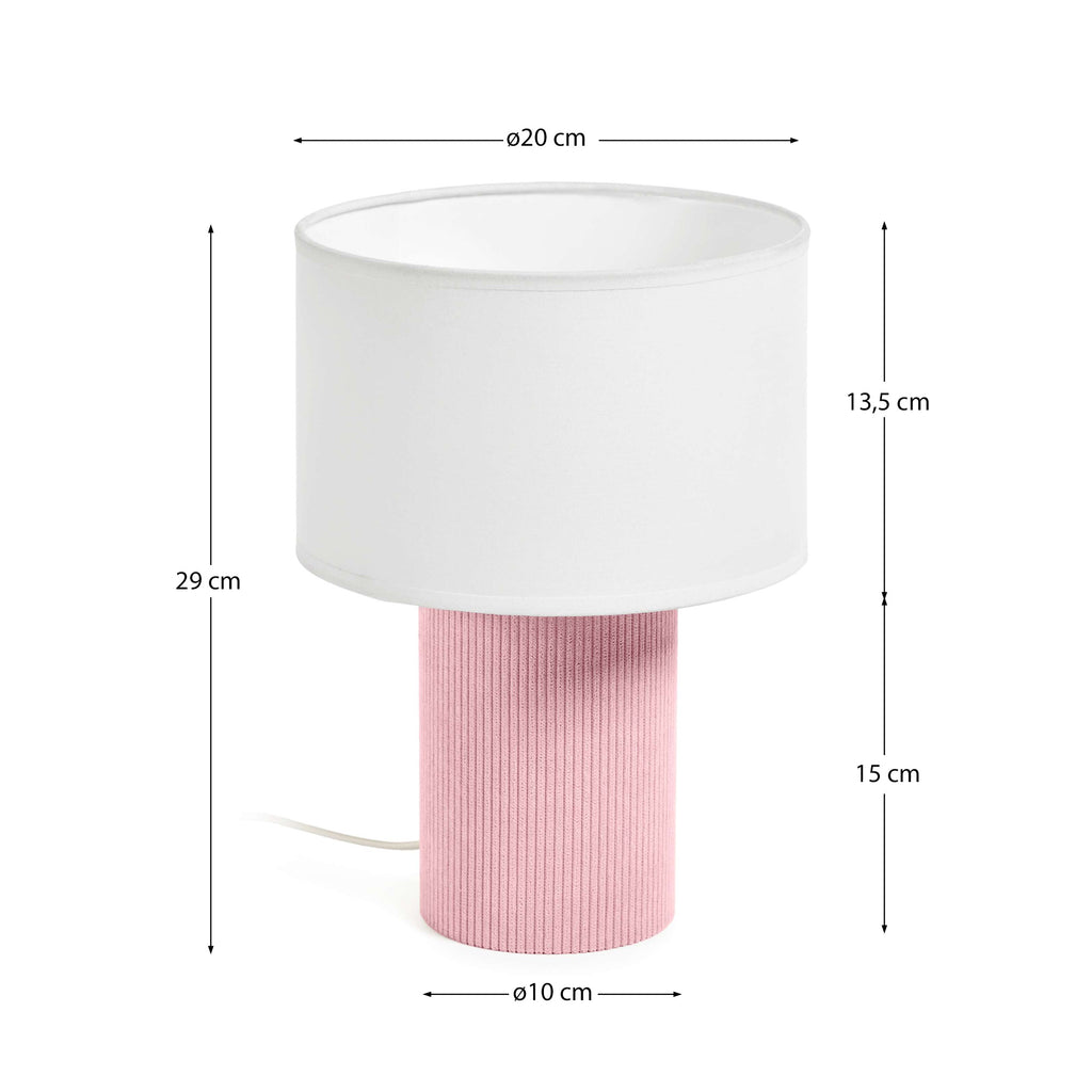 Lampe de table Bianella en coton et velours côtelé rose