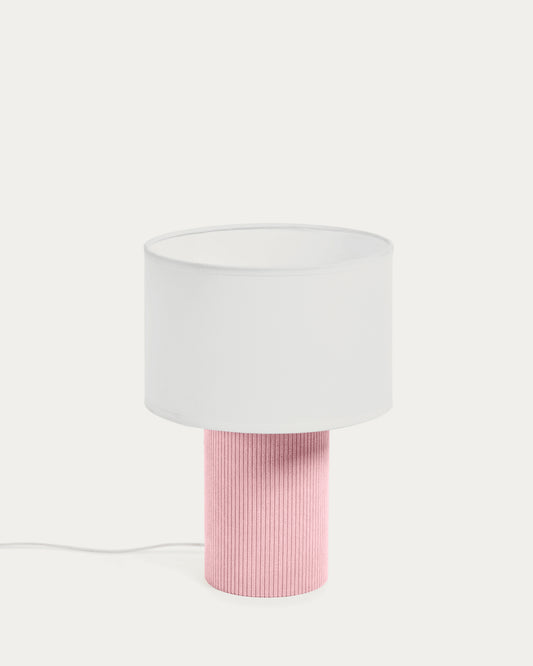 Lampe de table Bianella en coton et velours côtelé rose