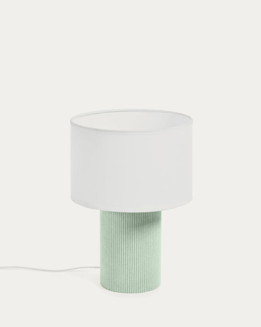 Lampe de table Bianella en coton et velours côtelé turquoise