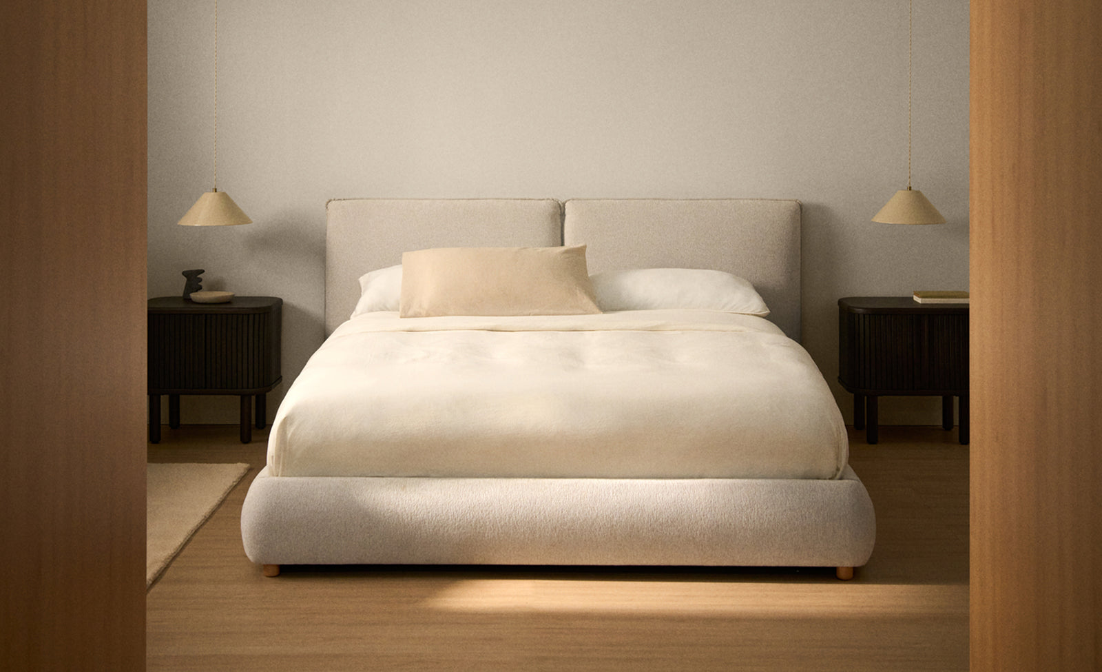 Elerio ecru chenille bed for 160 x 200cm mattress
