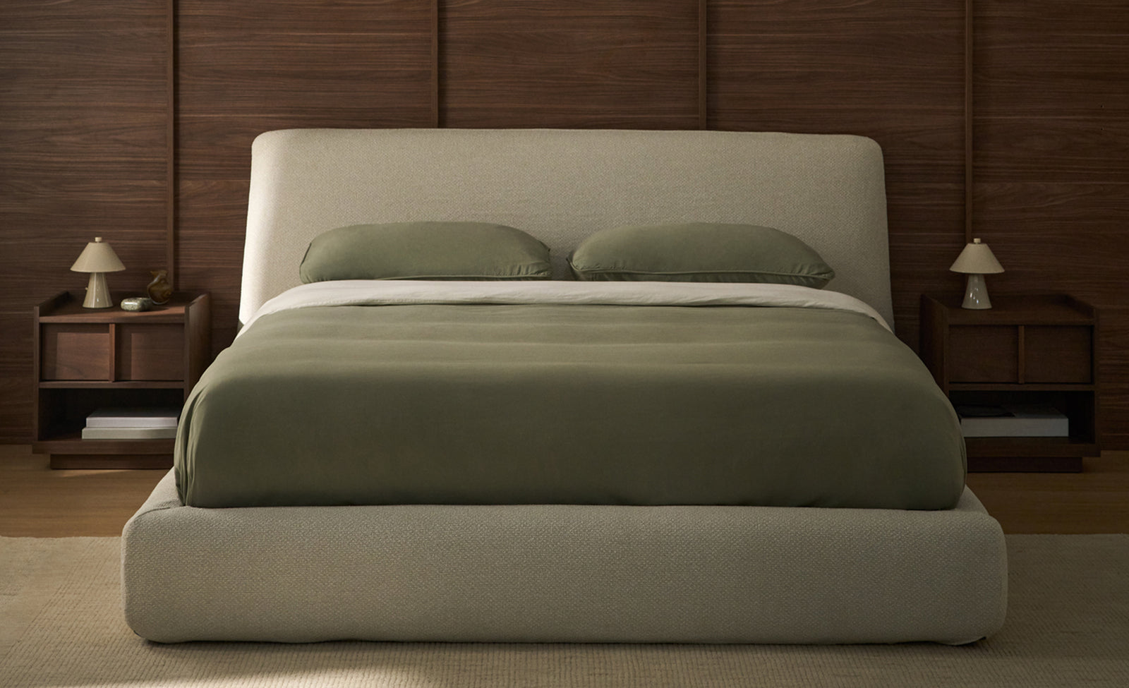 Martina bed with ecru bouclé removable cover for 160 x 200 cm mattress FSC Mix Credit