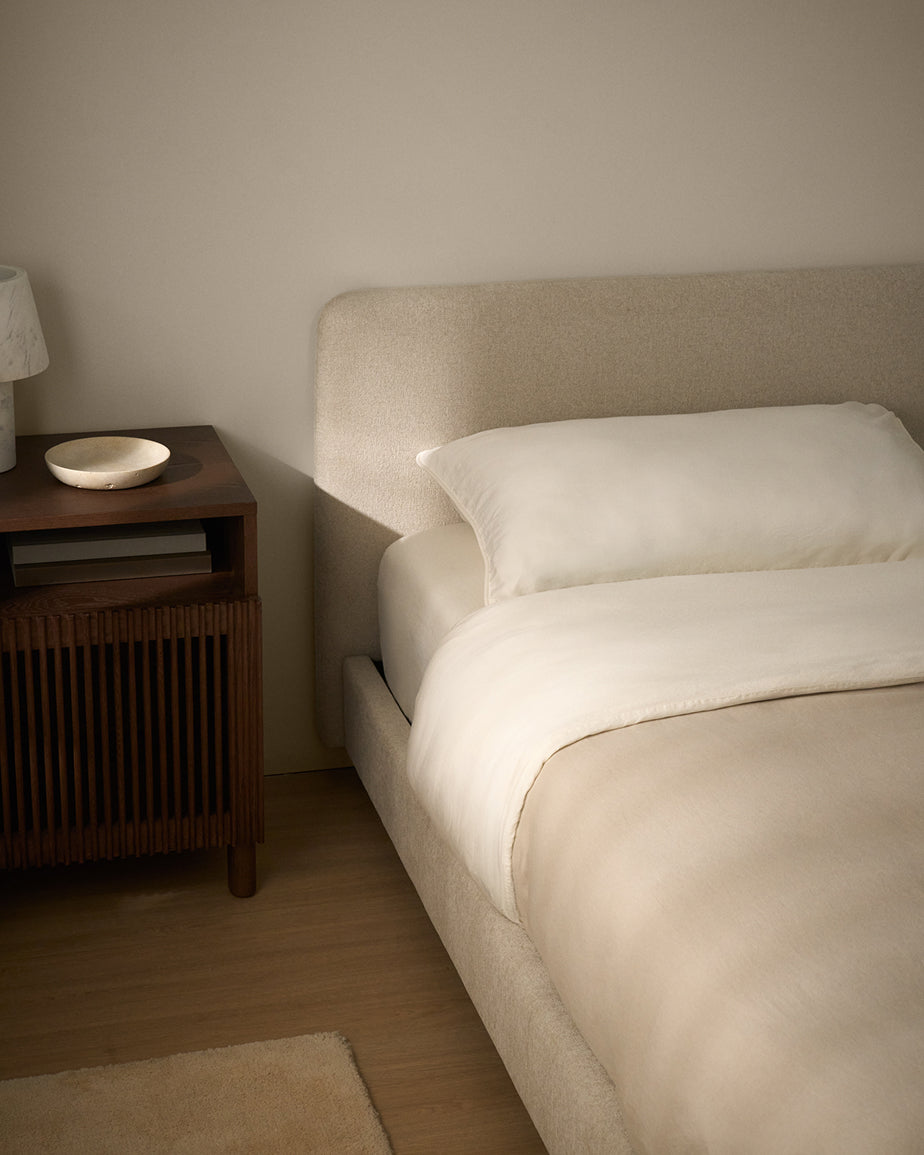 Selven beige chenille bed for 90 x 200cm mattress